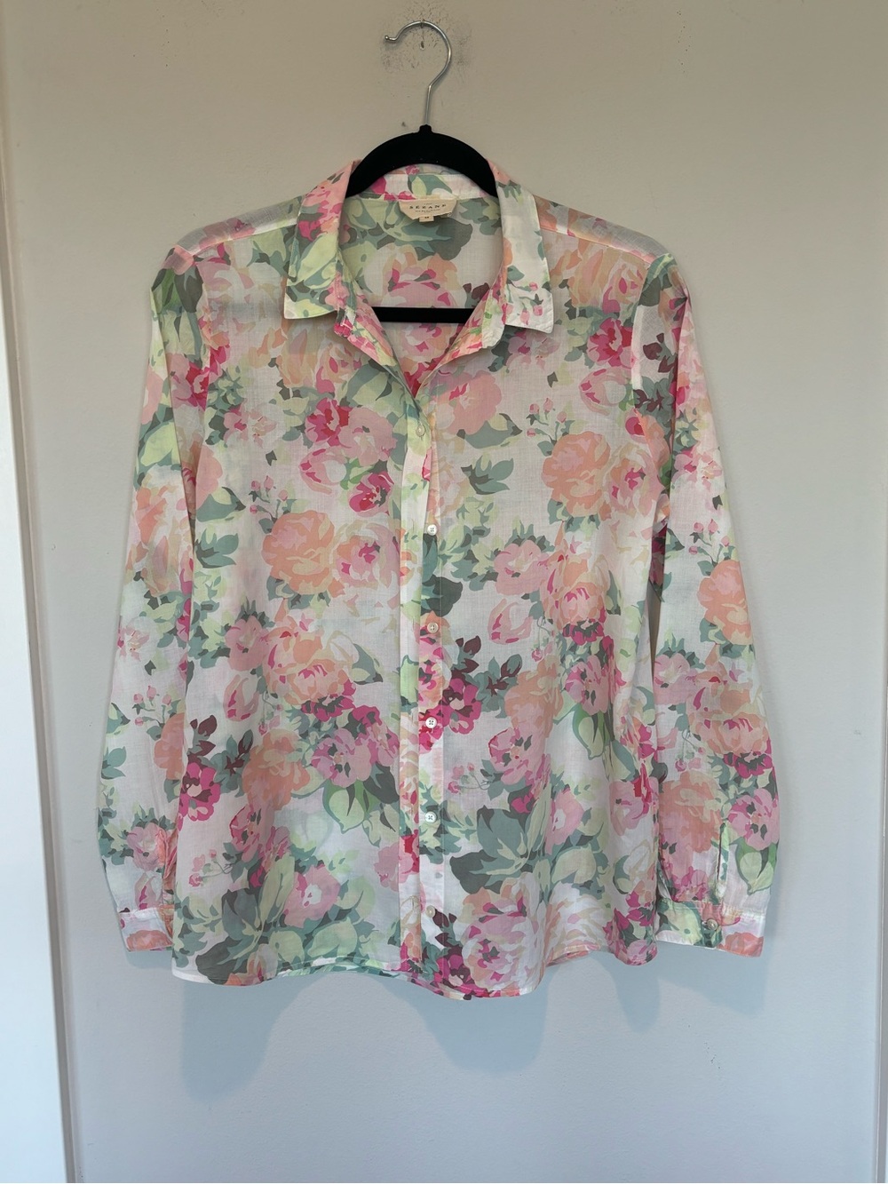 Sezane Sheer Floral Button-Down Shirt - Pink, Green
